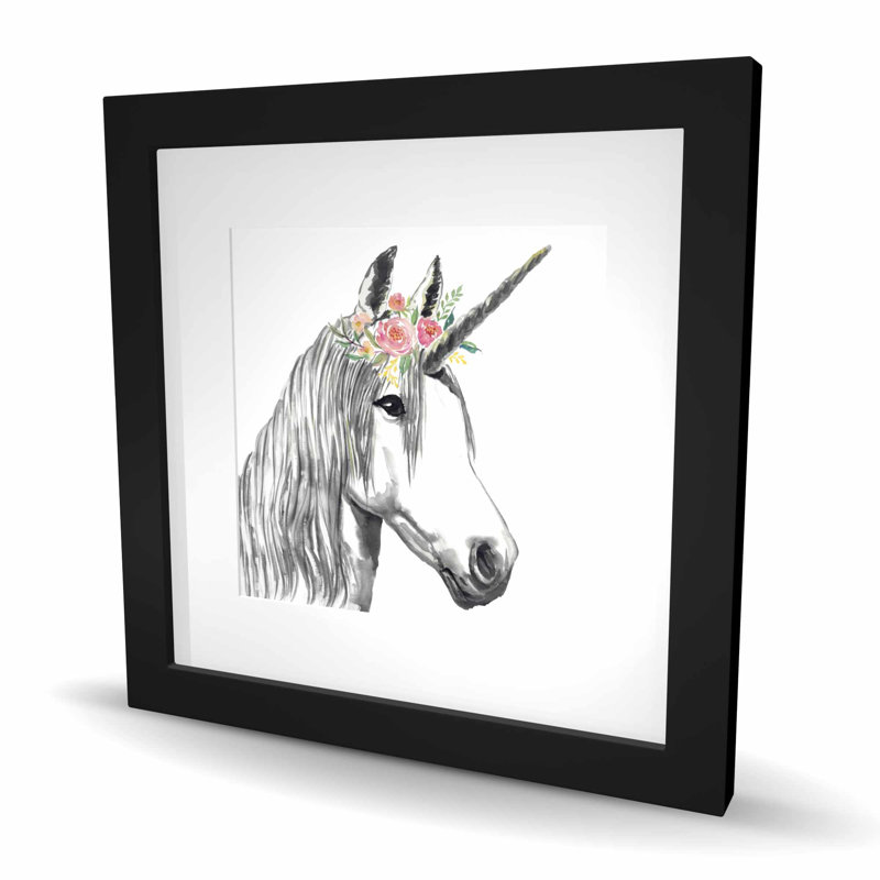 Licorne avec reproduction encadrée pour la décoration intérieure, H 16 po x l 16 po
