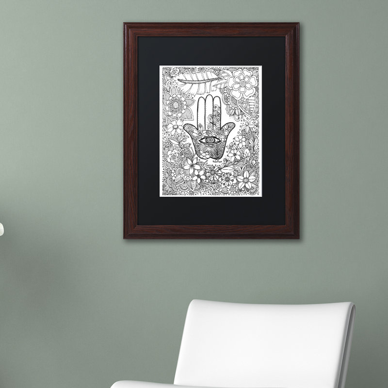 «Hamsa Hand», impression sur toile encadrée, H 14 po x l 11 po x P 0,5 po, Noir, Cadre noir