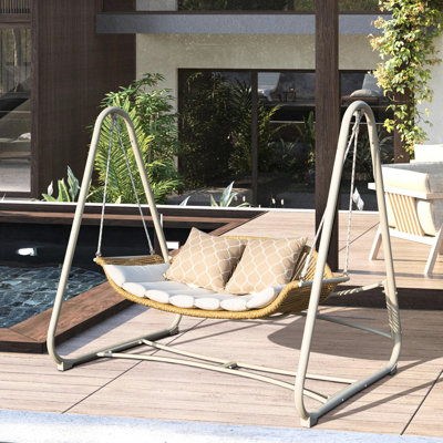 Balancelle d'extérieur rembourrée et épaisse, 2 avec structure en acier robuste, pour cour, jardin, cadre de suspension rembourré pour patio,