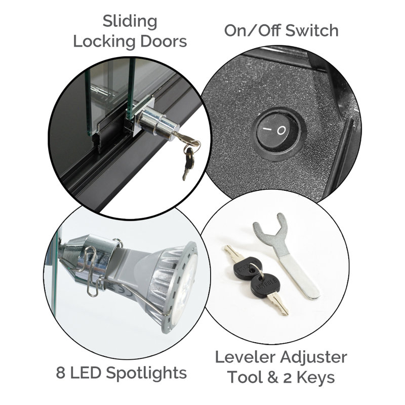 H 38 po x l 70 po x - Présentoir de comptoir noir assemblé avec 8 projecteurs à DEL | Entièrement assemblé