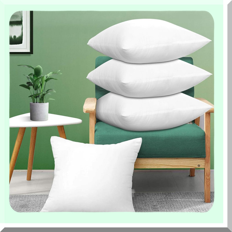Square Lumbar Support Throw Pillow Inserts - Premium Microfiber Filled Decorative Stuffer for Sofa Bed Couch Chairs - White