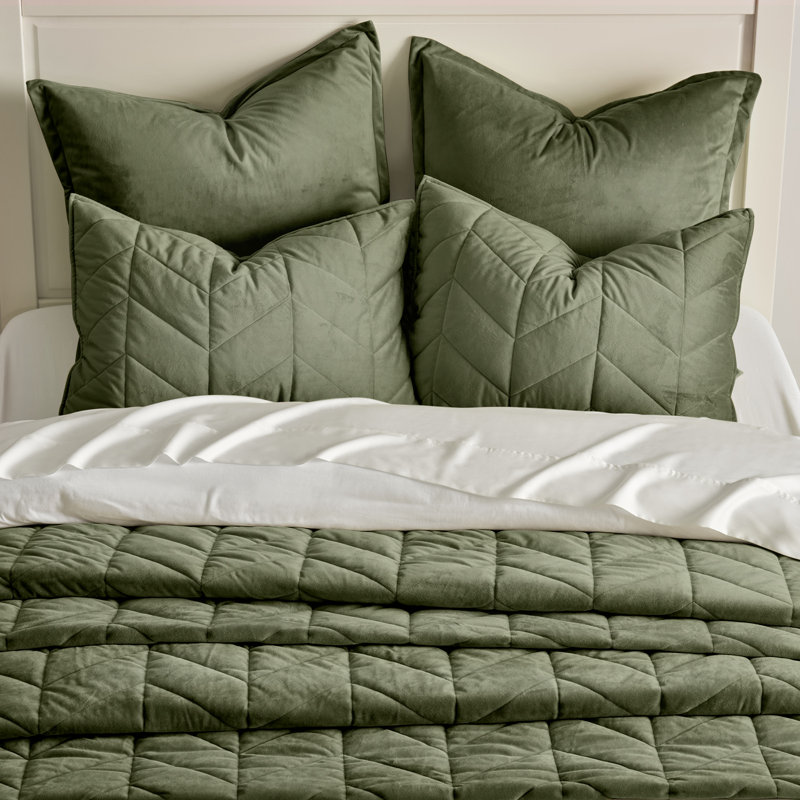 Ensemble de courtepointe en velours ultra doux, Courtepointe très grand + 2 très grandes taies d, Vert olive