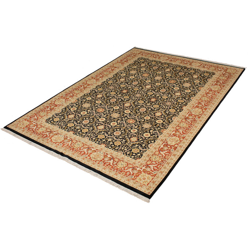 Tapis en laine rouge/noir 10 pi 1 po x 14 pi 5 po à la main one-of-kind-noué la 2010 isfahan Algol