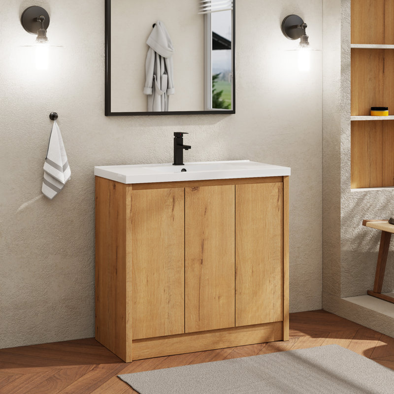 Ensemble de meuble-lavabo en bois 36 po avec lavabo, robinet et drain Sharee, Beige