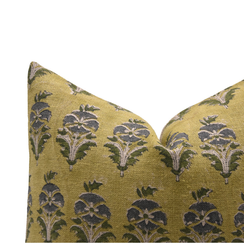 Linen Lumbar Pillow Cover, Green Floral 2, 20"H x 20"W, Square