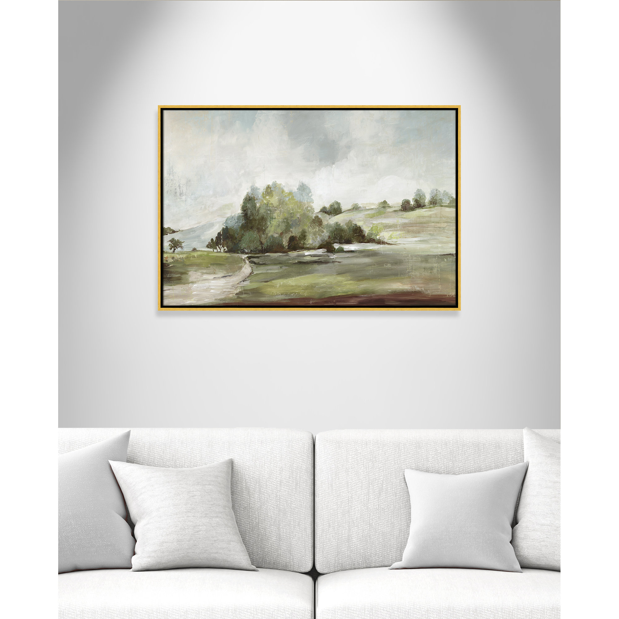 Green Country Road by Allison Pearce - Floater Frame Print on Canvas, 25.5" H x 37.5" W, Gold