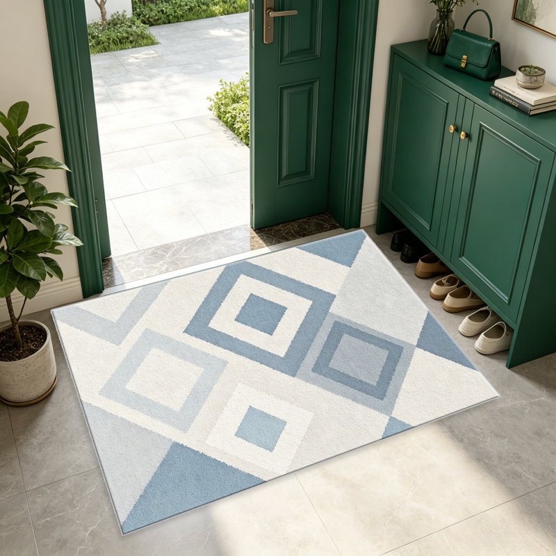 Blue Geometric Diamond carpet-easy to clean, machine-washable, soft and comfortable; suitable for door mats, kitchens, living rooms, bedrooms, corridors, and laundry areas. Easy to clean, durable carpet for home decoration.