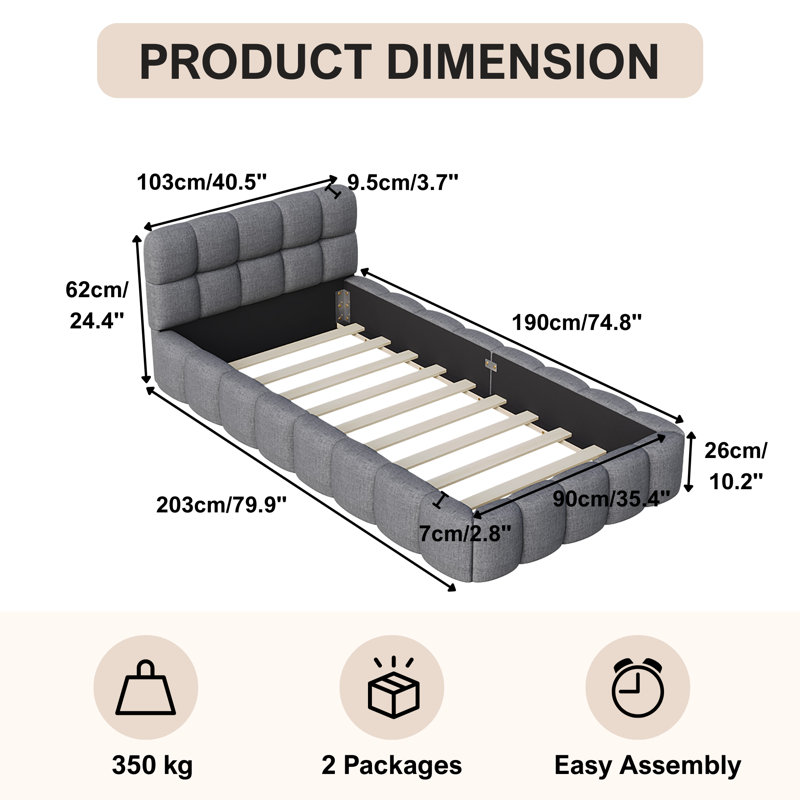 Bed, Grey, Single (3')