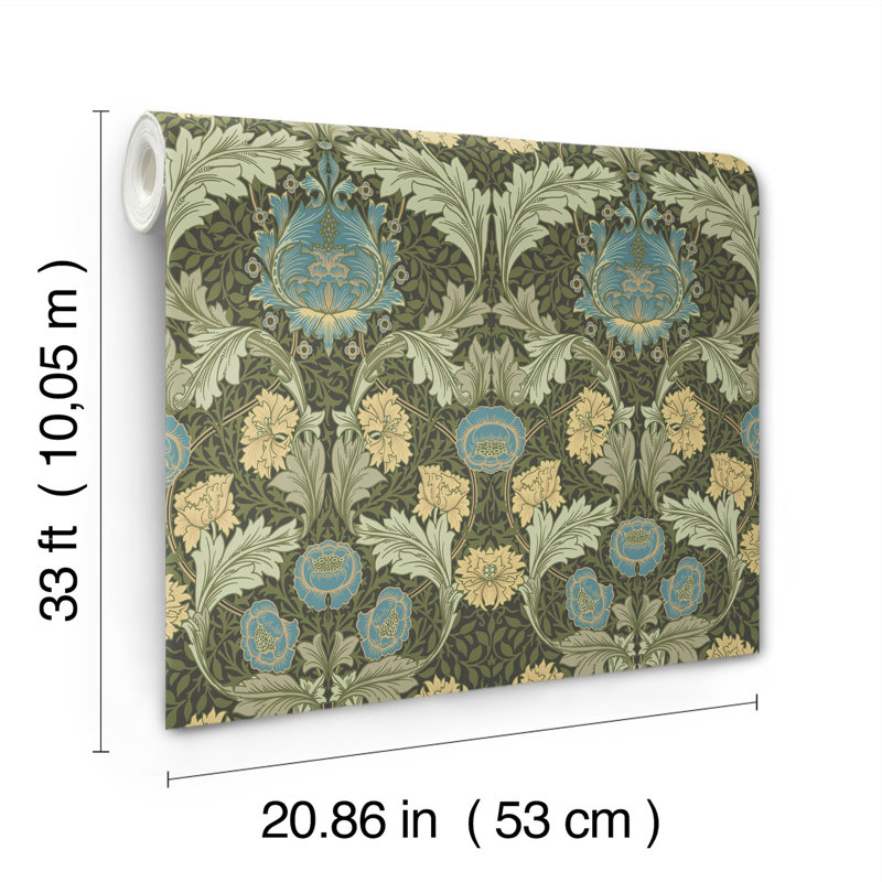 Papier peint floral Myrtle Ogee, Vert / Beige