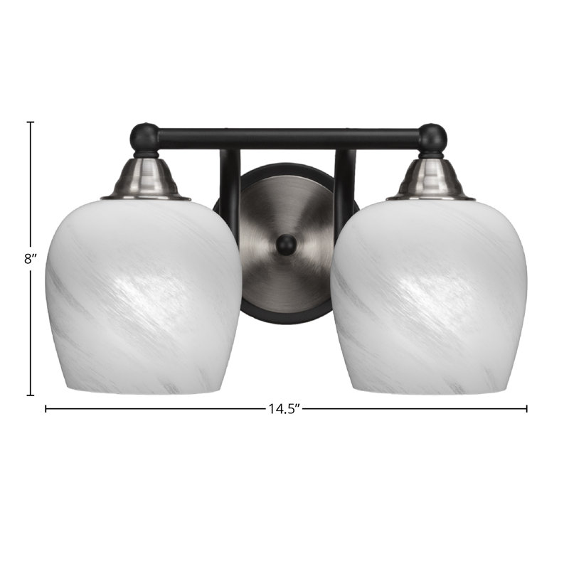 Barre d'éclairage de salle de bain 2 lumières Michell, Noir mat/nickel brossé, Marbre blanc