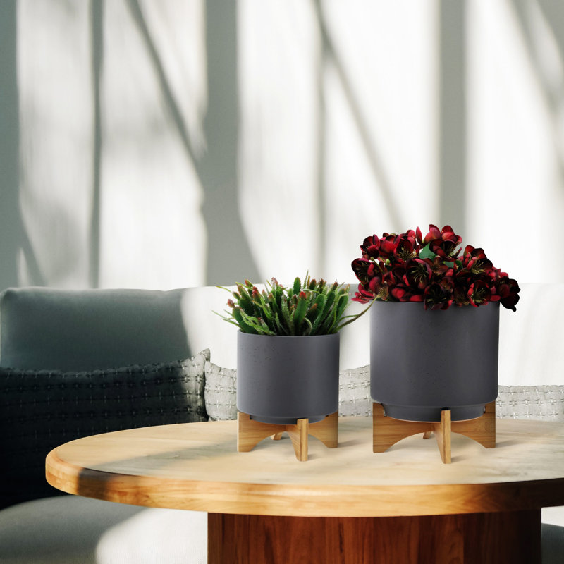 Jardinière S / 2 8/10 po avec support en bois