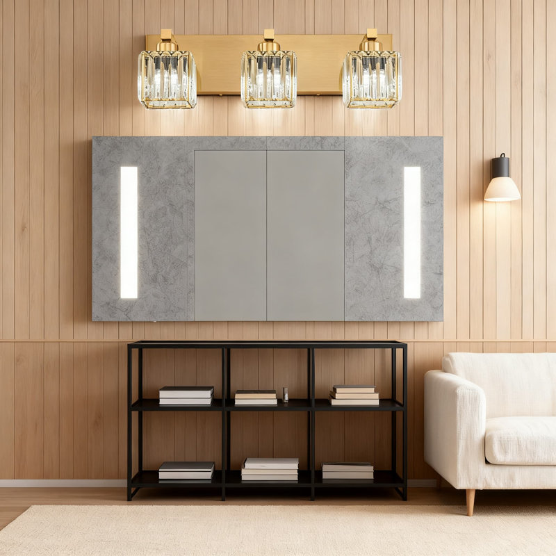 Luminaire de salle de bain Modern, Doré, H 6,3 po x l 20 po x P 6,3 po, Trois lumières