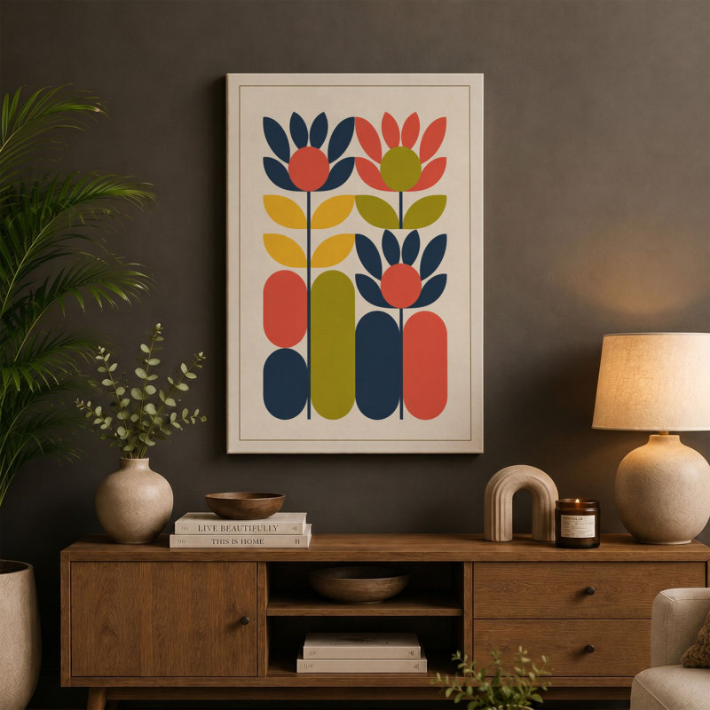Modernist Flower Study Mid-Century - Wrapped Canvas, 24x16 - 61.0 x 40.6 cm, Sage Border