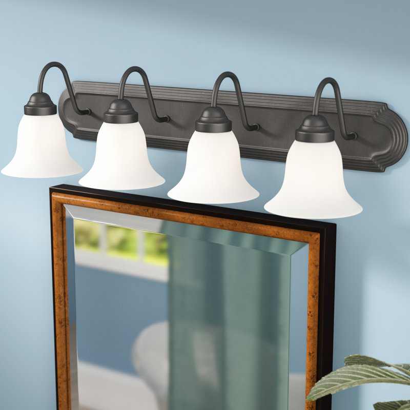 Turcotte 4 - Light Dimmable Vanity Light, 100 Watt, Frosted White, Mahogany Bronze
