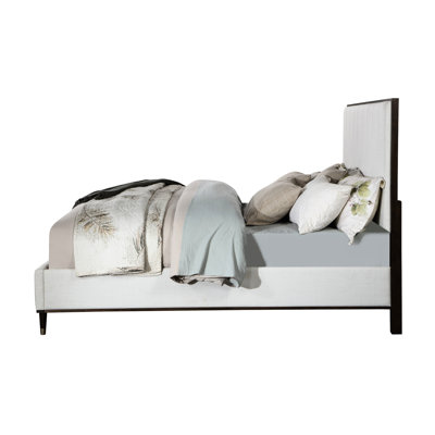Gray Fabric E. King Bed - Modern Chic Look Construction Soft Upholstery Metal Caps Stylish Comfort Space Synthetic Wood Frame Stability