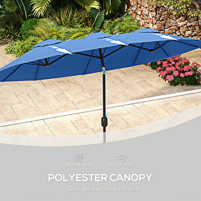 Parasol d'extérieur avec bouton-poussoir inclinable et manivelle, Noir / bleu marine, L 112,32 po x P 57,82 po