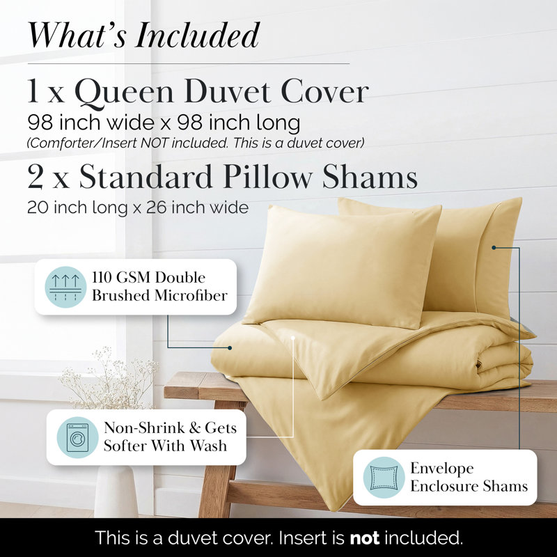 Southshore Fine Linens Vilano Duvet Cover Set, Oversized 110 GSM Microfiber Bedding with Hidden Zipper Closure and 4 Corner Ties, 2 Pillow Shams, Full/Queen, Gold