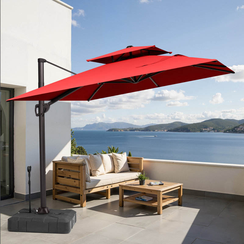 Parasol rectangulaire en porte-à-faux 9 pi x 11 pi, base de contrepoids incluse - déplaçable sans effort par une seule personne
