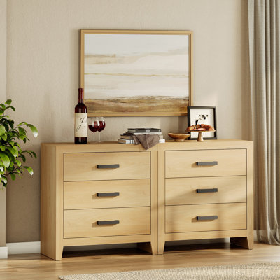 Farmhouse 3 Drawer Dresser Set Of 2, Wooden Chest Of Drawers, Large Nightstand Bedside Table, Modern Closet Storage Organizer For Bedroom, Hallway, Living Room, Living Room, Hallway, Beige
