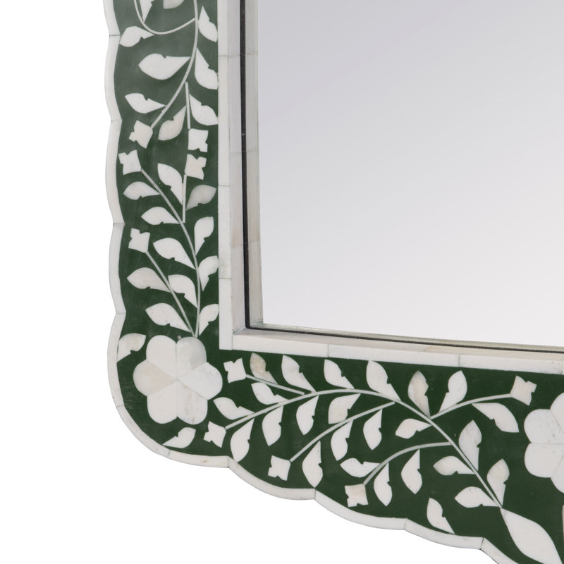 Ren Botanic Bone Inlay Traditional Distressed Accent Mirror, Green