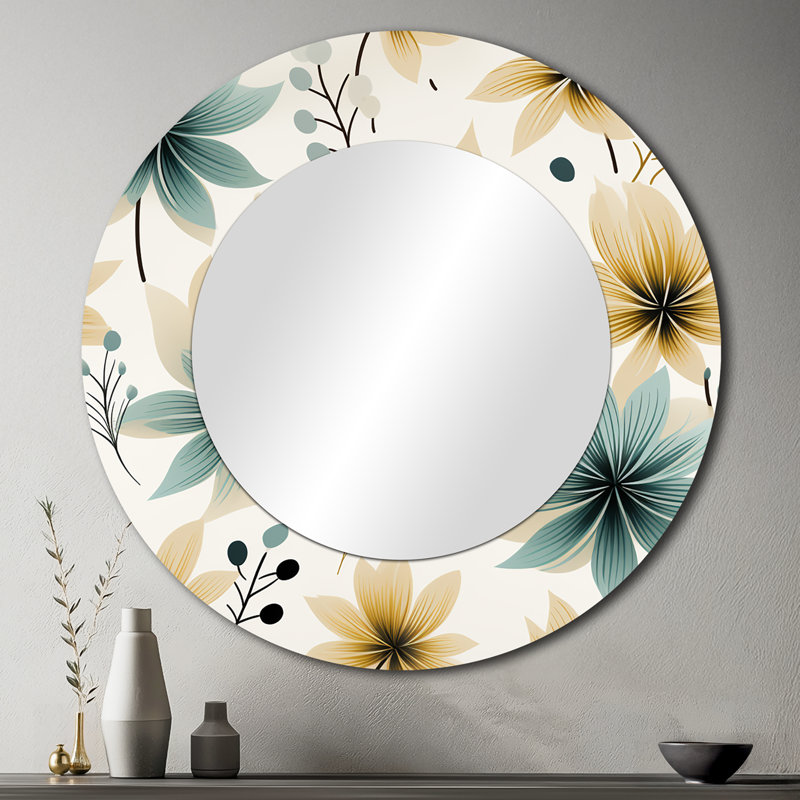 Motif floral élégant bleu sarcelle et beige Riste, 36 po x 36 po