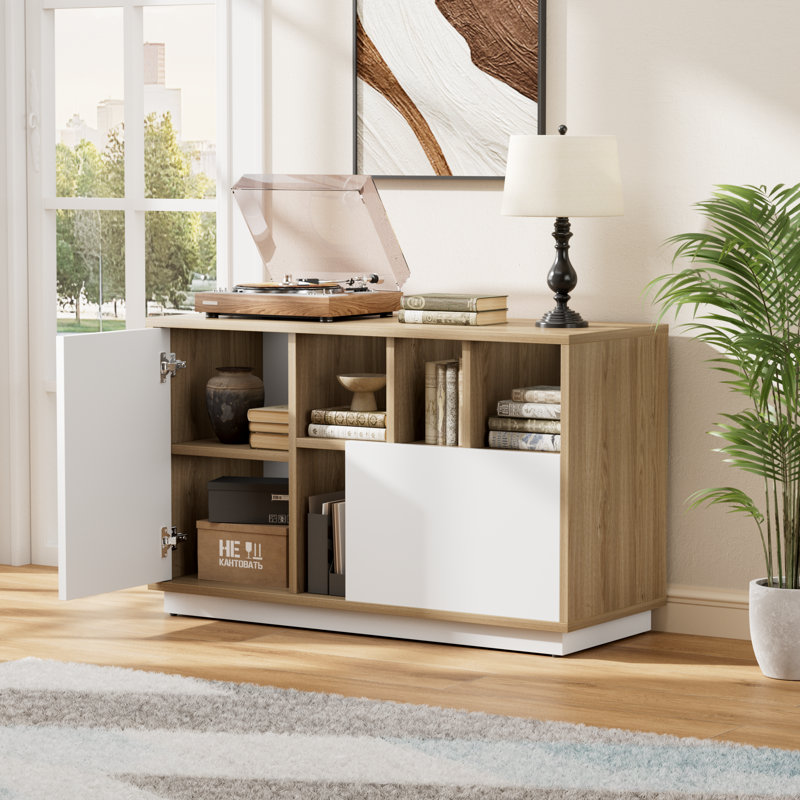 Crain 39"W - Modern Storage Cabinet With Nested Hidden Drawers, Adjustable Shelves And Open Storage For Home Office