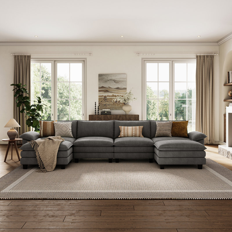 Colbey 157'' Oversized Corduroy Cloud Couch U Shaped Couch, Gray