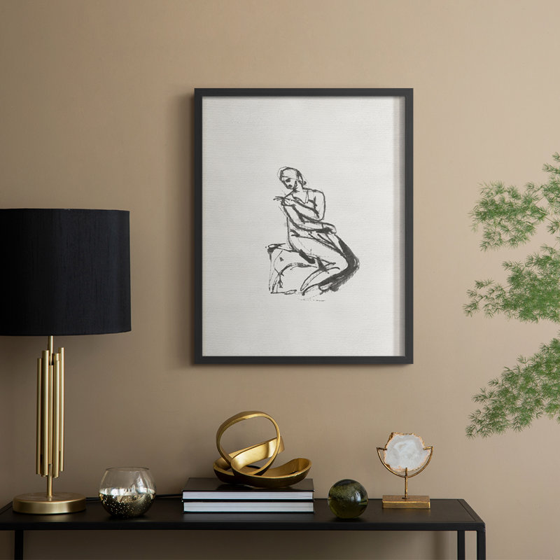 Vintage Sketch XCIII Framed Print - Solid Wood, 30" H x 24" W, Black