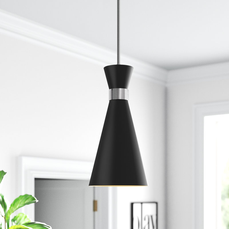 Luminaire suspendu à 1 lumière, Nickel brossé, H 16,75 po x l 8 po x P 8 po