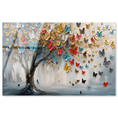 «Tree of Fluttering Colors», art mural en verre acrylique sans cadre par Art Remedy, prêt à accrocher, 36 x 24