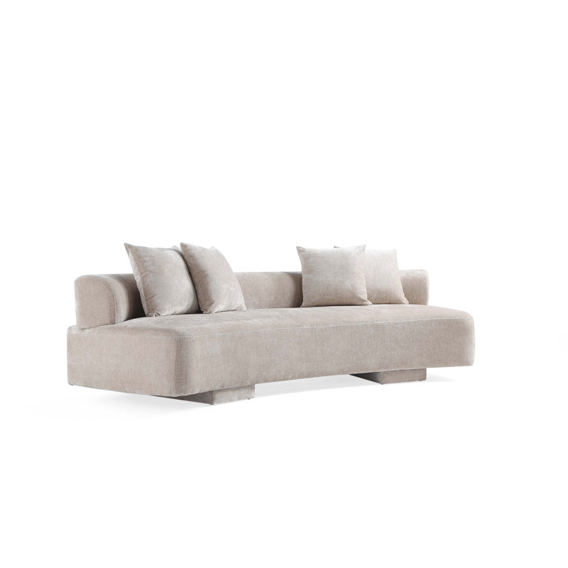 Canapé en bois de pin de style Mid-Century Verandah, Chenille beige Tareena, H 29,5 po x l 112,2 po x P 44,5 po