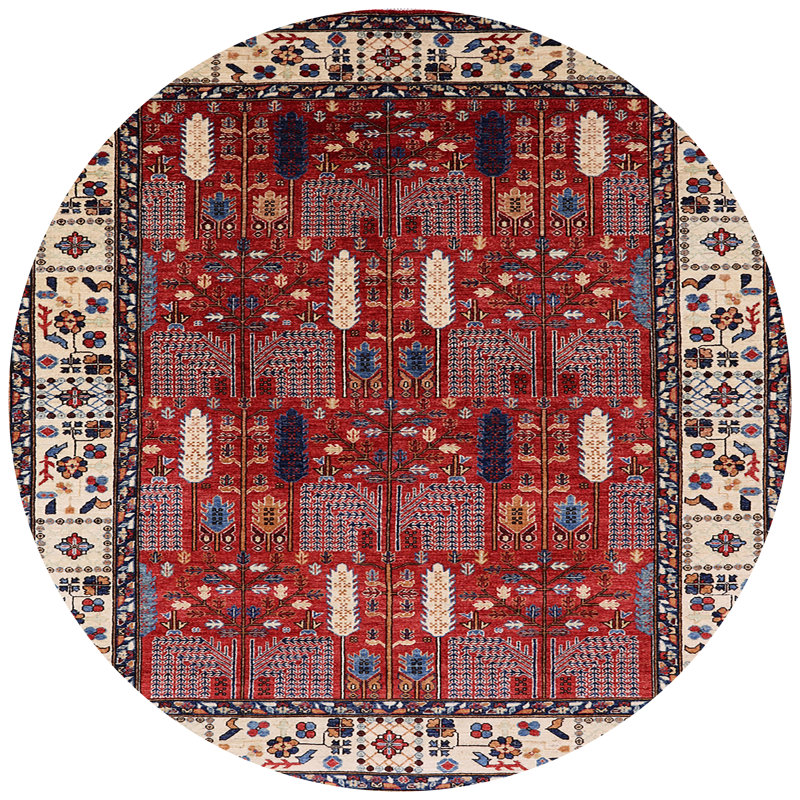 Tapis oriental rouge / ivoire / gris, Rond 3 pi