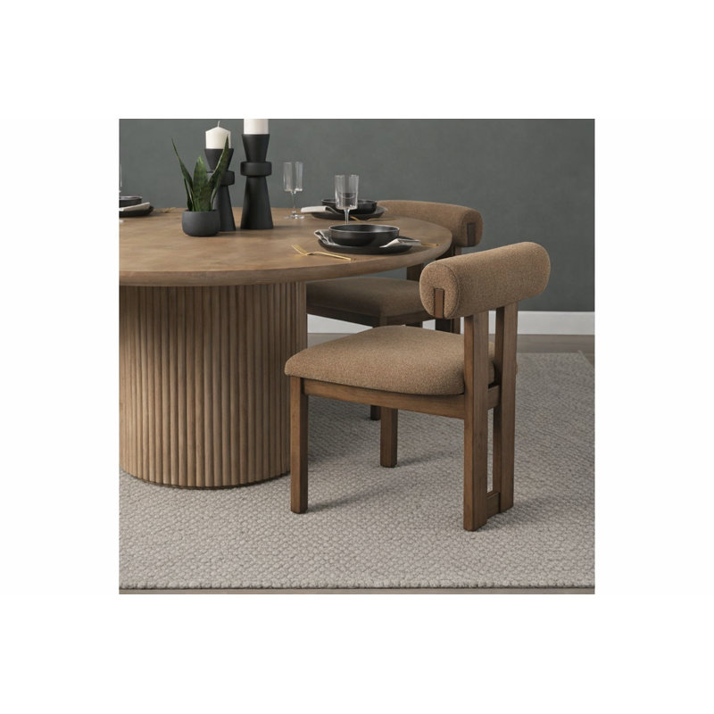 Ardith Curve Open Back Cream Chenille Tripod Frame Dining Chair, Brown/Brown