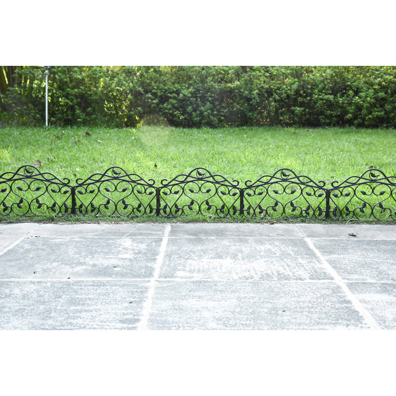 Evelyne Decorative Garden Border Edging: Leaf & Bird Design, Black, 16