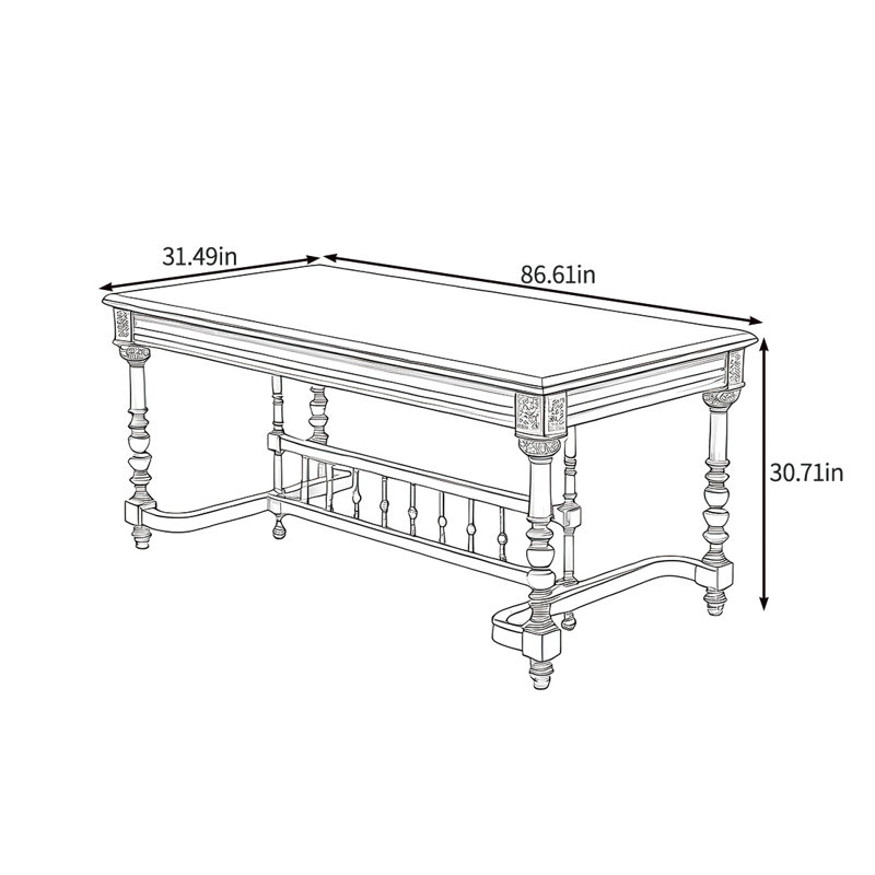 Table d'art rétro simple en bois massif, H 30,71 po x L 86,61 po x l 31,49 po, Brun