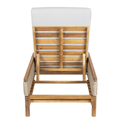 Pont, Détente au bord de la piscine, naturel et osier gris clair | L 76,8 po x P 26,0 po x H 15,2 po | Bois d'acacia, tissu imperméable, osier | 1 pièce | Gris clair + naturel | Avec coussins de confort