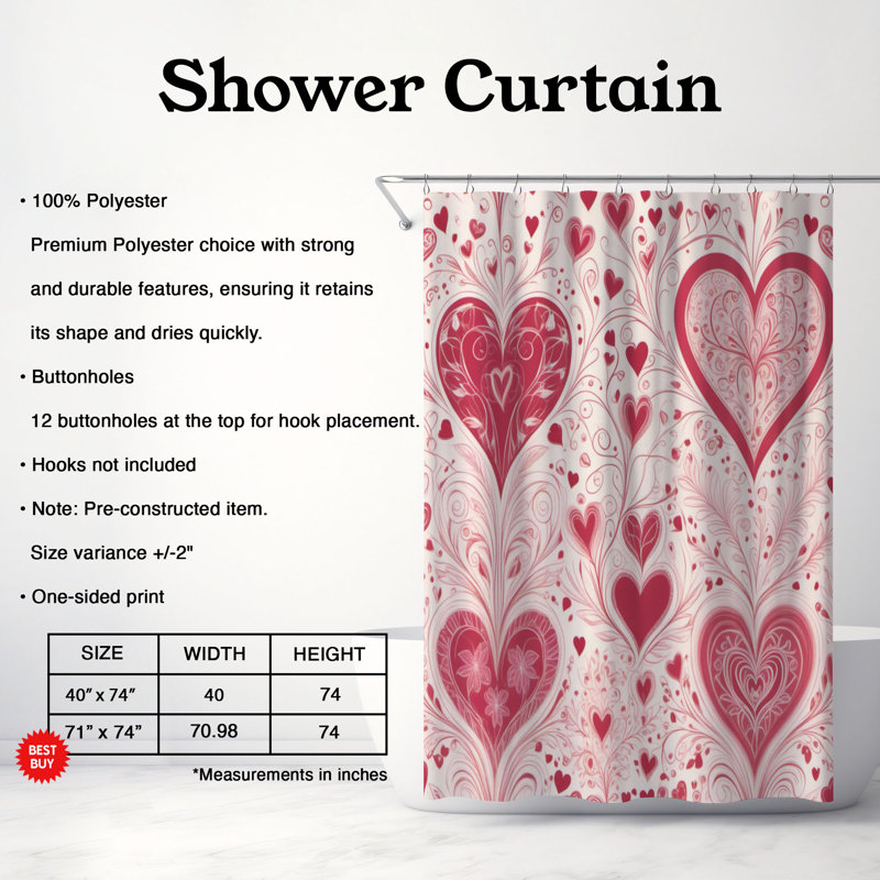 Rideau de douche standard 1 pièce, H 74 po x l 71 po