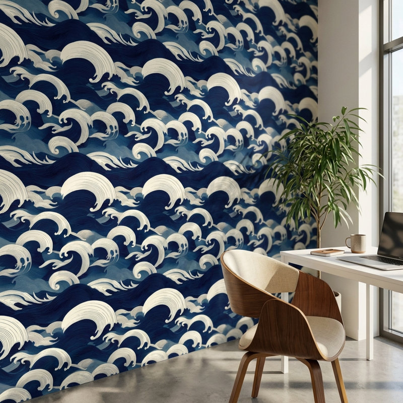 Waves Wallpaper Ocean Abstract Wall Mural, Peel and Stick