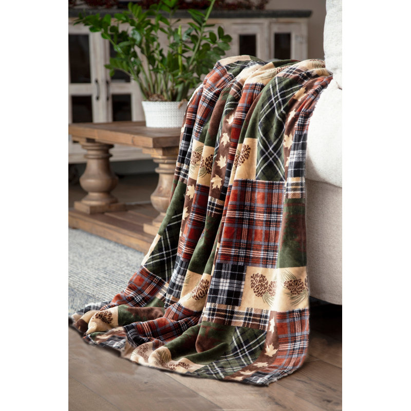 Rustic Plaid Fleece Sherpa Reversible Throw Blanket