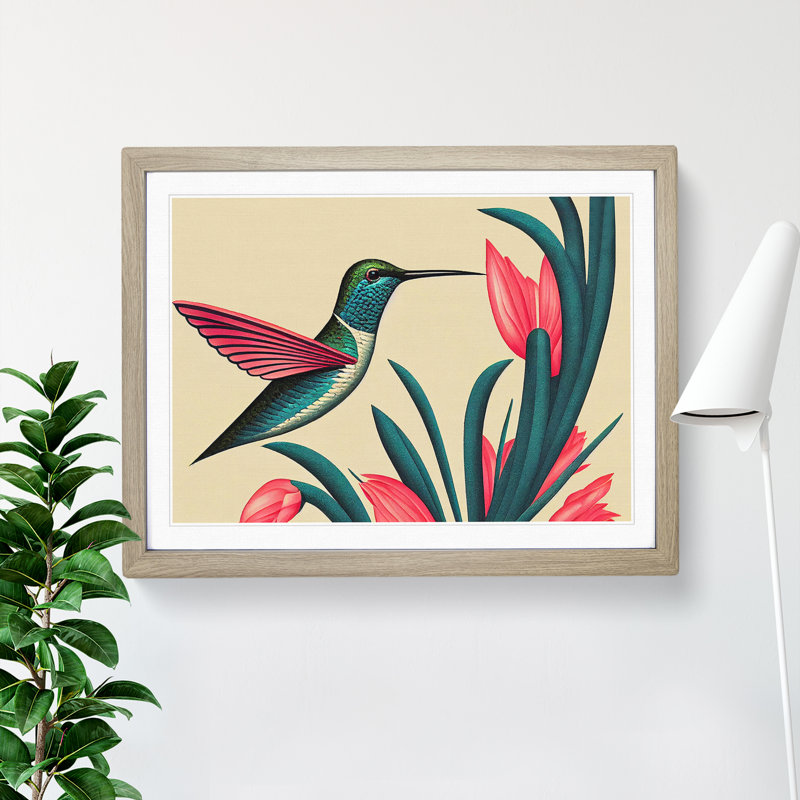 An Art Deco Hummingbird - Framed Print, 34cm H x 46cm W x 2cm D, Oak