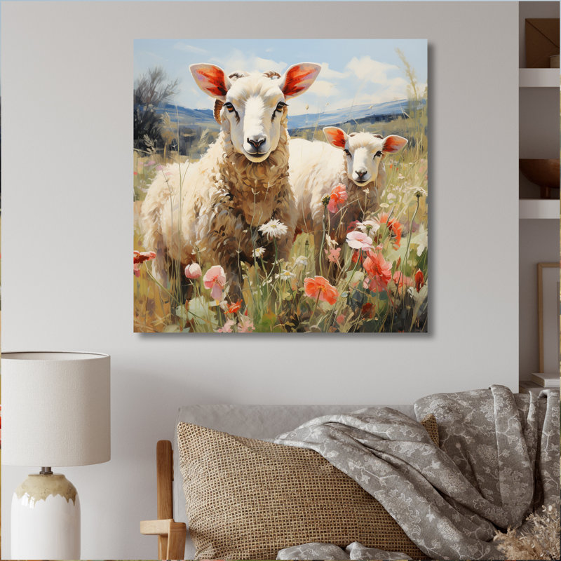 Décoration murale en métal «Flock of Fluffy Sheep I» - Animaux, H 16 po x l 16 po x P 1 po