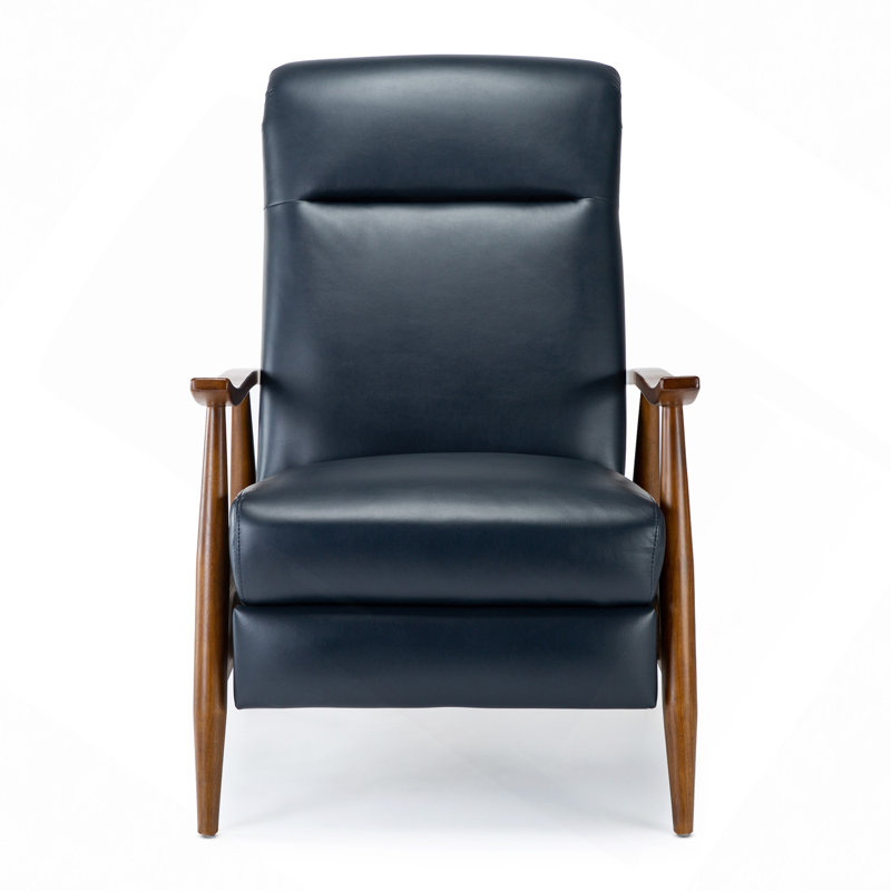 Wood Arm Push Back Recliner, Blue