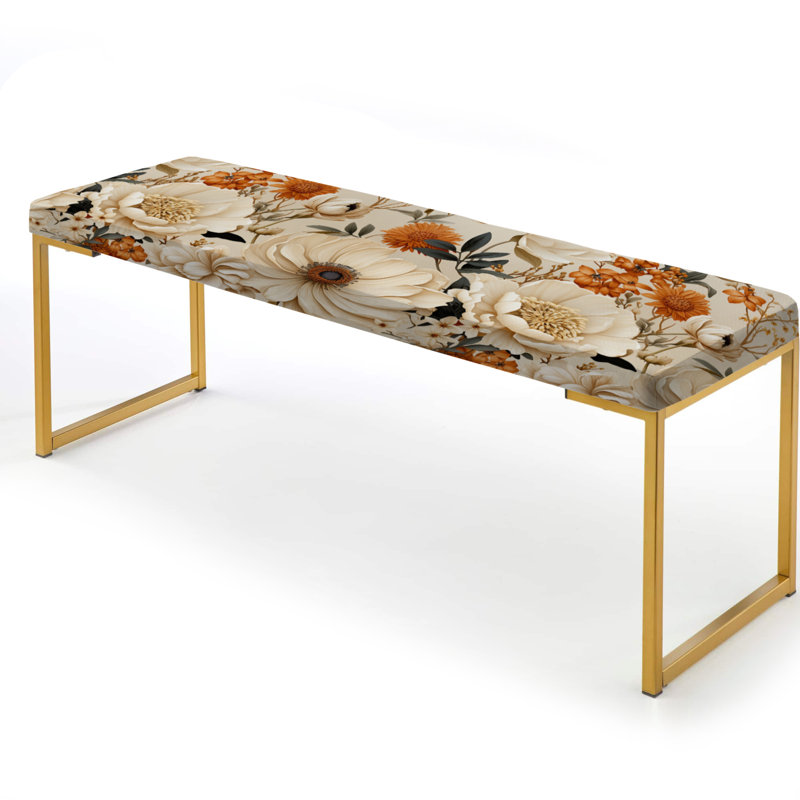 Banc floral rembourré or, Vintage Coastal Serene Floral Harmony