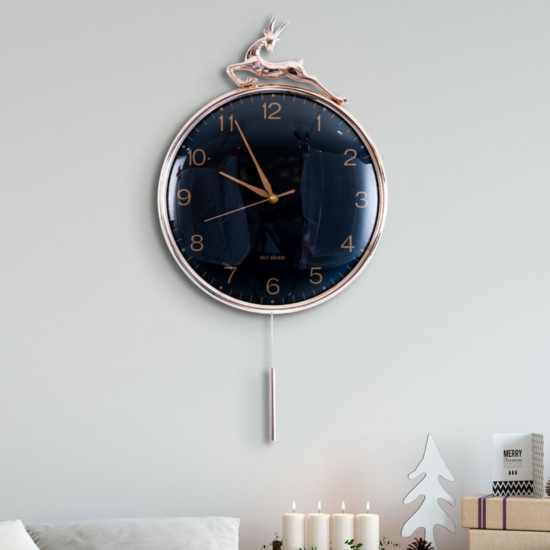 Large Pendulum Clock with Dial, Round Pendulum Clock, Round Wall Clock, Large Decorative Clock, 60 cm High, Minimalist Wall Clock with Magnetic Detachable Deer, Wall Hanging, Indoor Decor, Interior Decor for Home or Office