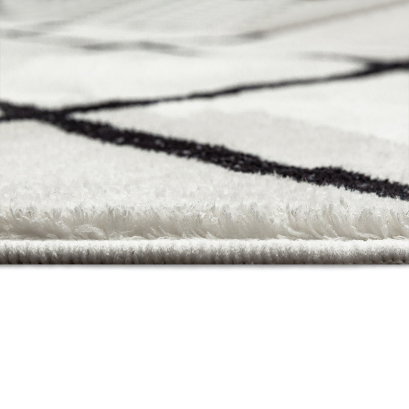 Tapis géométrique blanc / noir Abbingt, Rectangle 2 pi 6 po x 5 pi 3 po
