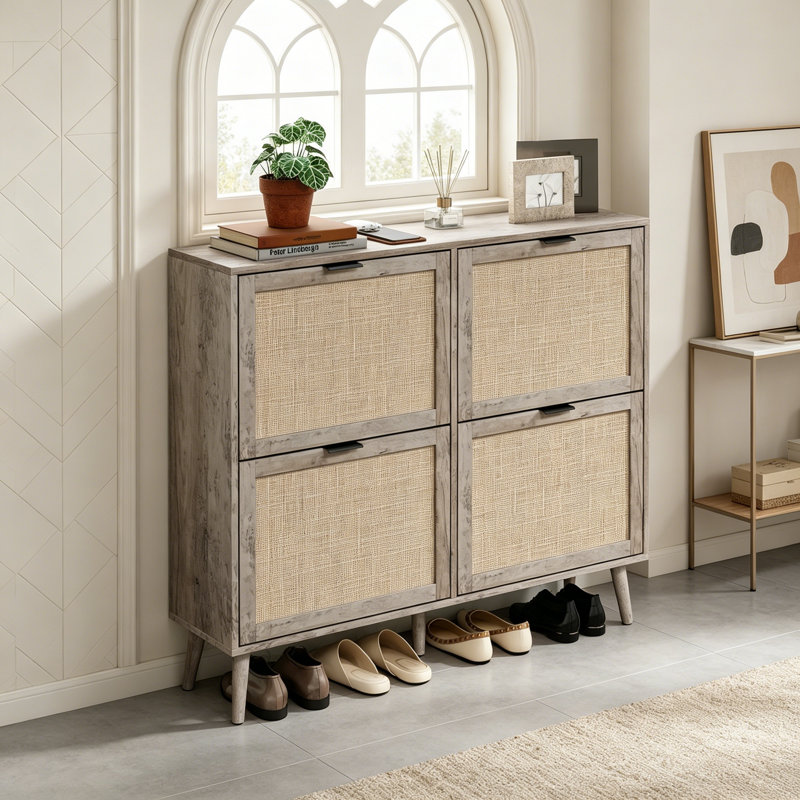 24 Pair Shoe Storage Cabinet, Dark Rustic Oak