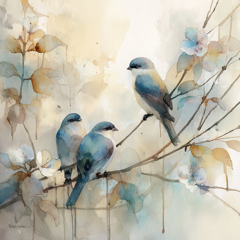 Perche paisible - Oiseaux bleus sur une branche pâle