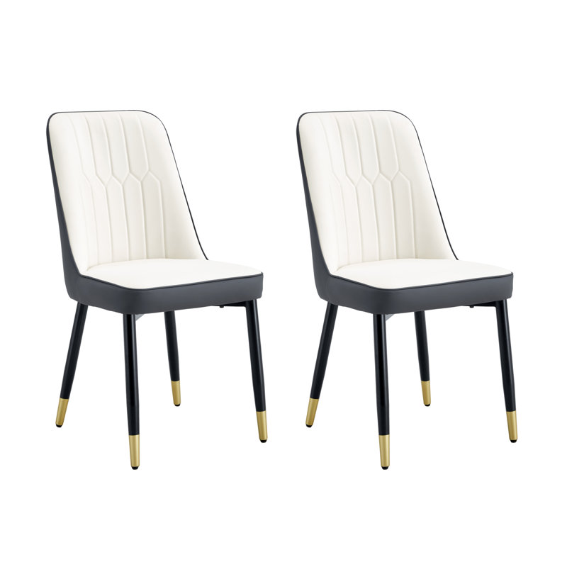 Anareli Tufted Upholstered Faux Leather Side Chair Dining chair, Beige/Gray