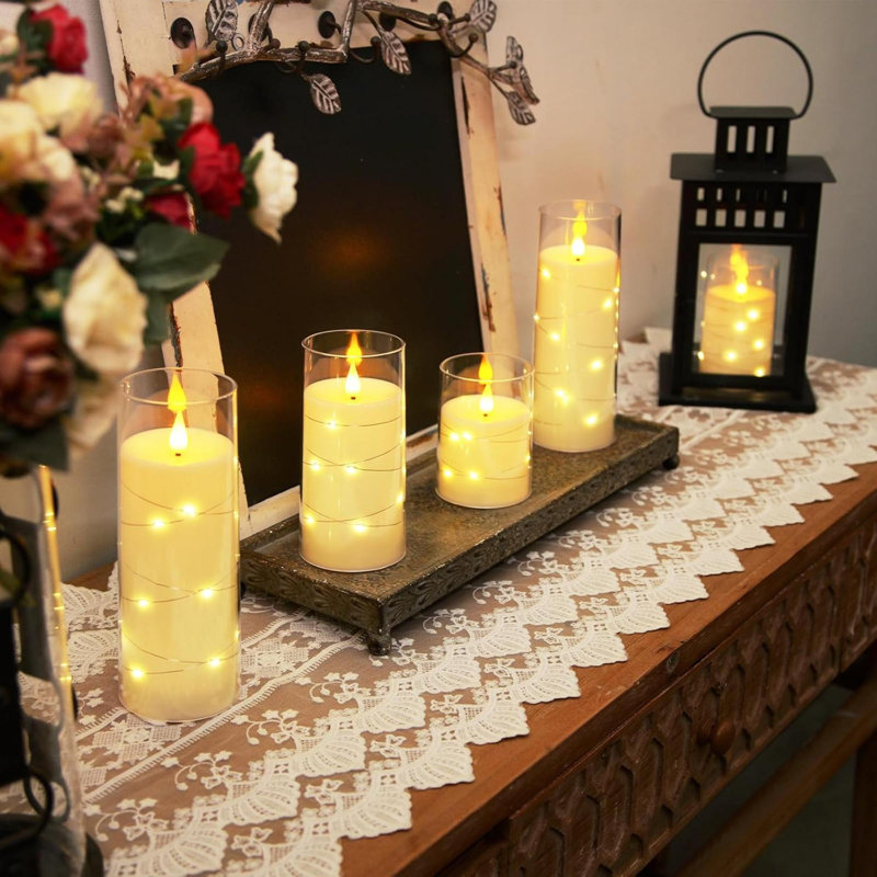 Flameless Candles With Embedded Star String Fairy Lights, Battery Operated Candles, LED Candles, Fake Candles With Remote Control And Timer, Acrylic, Set Of 5(H4 5" 6" 8" 8")