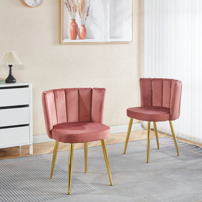 2 chaises de salle à manger roses avec pieds en métal de couleur dorée et siège en velours délicat. Conception ergonomique, confort. Housse courte en fourrure respirante. Pour diverses pièces. Assemblage facile 2 velours tube de fer. Siège,